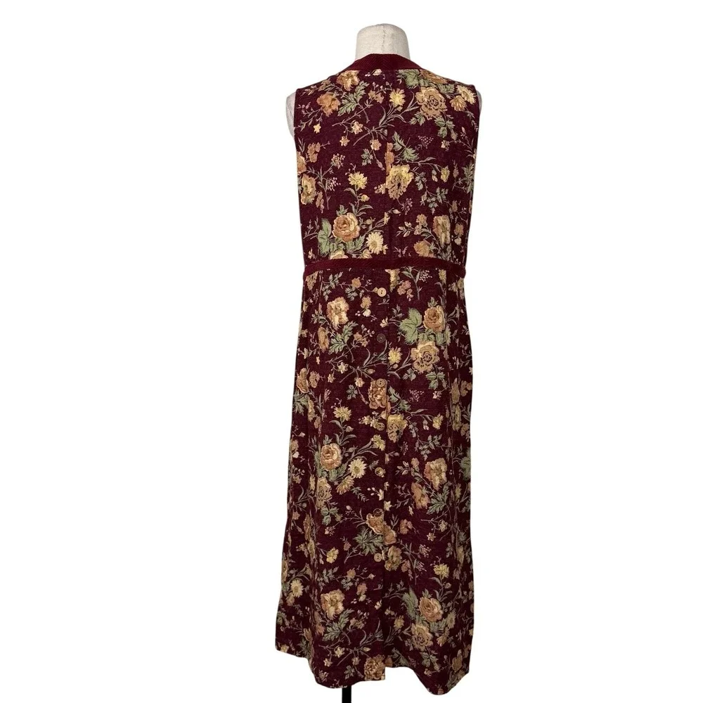 Vintage April Cornell Tapestry Midi Dress Sz S Burgundy Prairie Cottagecore Boho